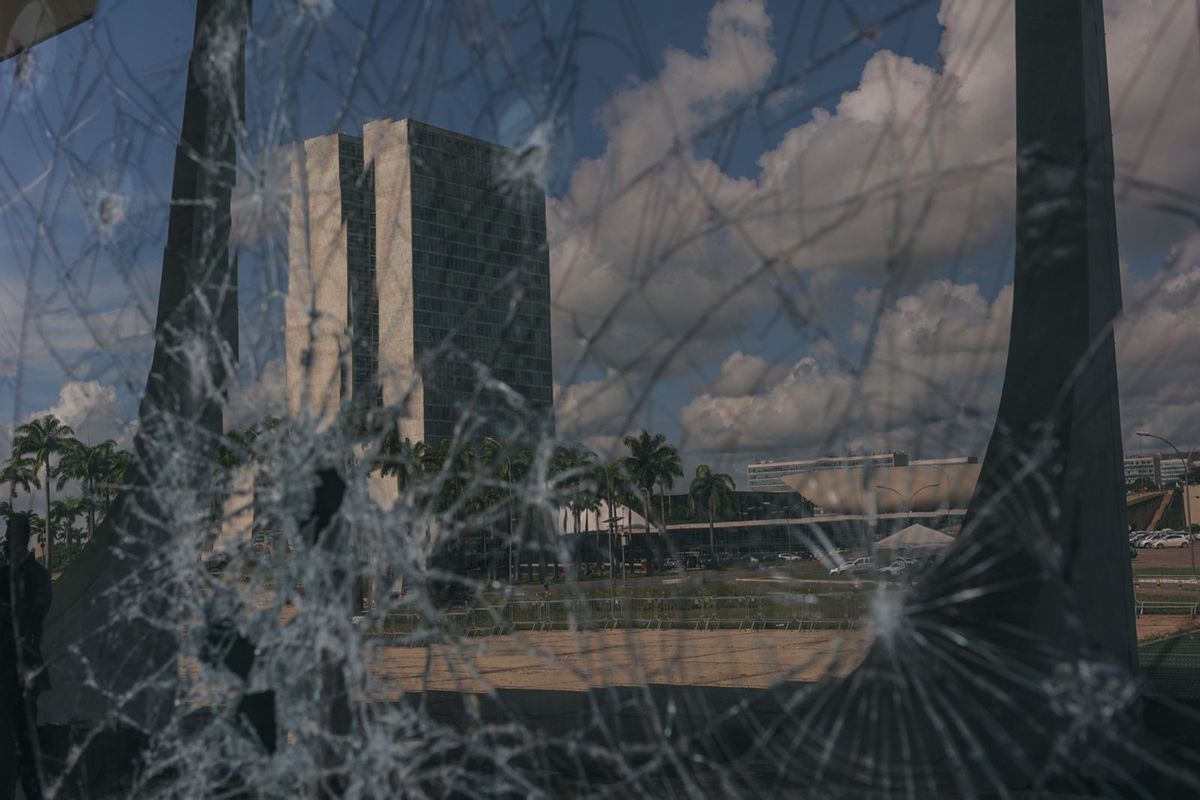 Damage inside the Brazilian Supreme Court building following the Jan. 8 attacks in Brasilia.  (Rafael Vilela for The Washington Post via Getty Images)