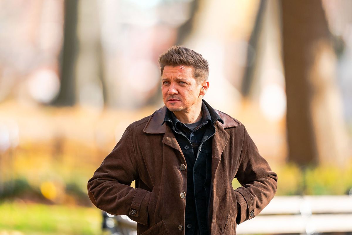Jeremy Renner is seen filming "Hawkeye" in Washington Square Park on December 03, 2020 in New York City. (Gotham/GC Images/Getty Images)