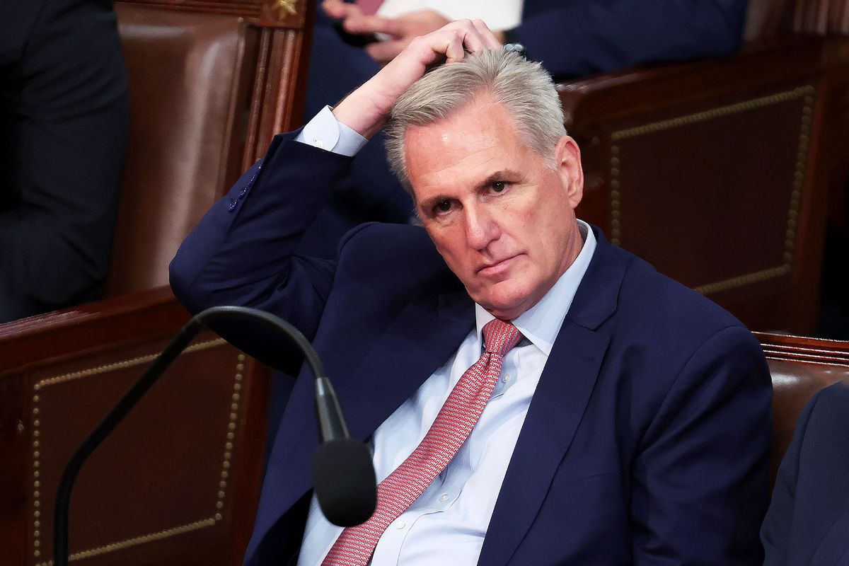 U.S. House Minority Leader Kevin McCarthy (R-CA) reacts as Representatives cast their votes for Speaker of the House on the first day of the 118th Congress in the House Chamber of the U.S. Capitol Building on January 03, 2023 in Washington, DC. (Win McNamee/Getty Images)