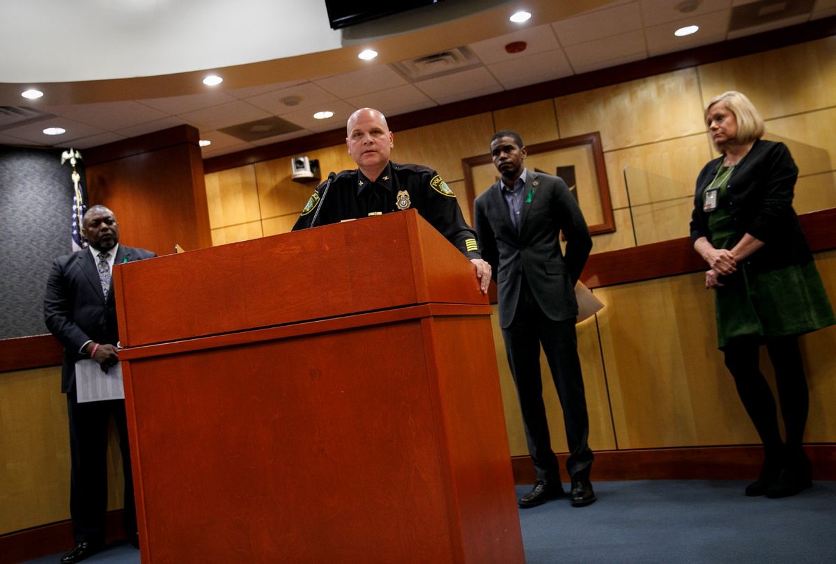 Chief of Police Steve Drew speaks at a press conference held discussing details of a school shooting involving a teacher at Richneck Elementary School being shot by a 6-year-old in Newport News, Va., on Monday, January 9, 2023.  ( Kristen Zeis/For The Washington Post via Getty Images)