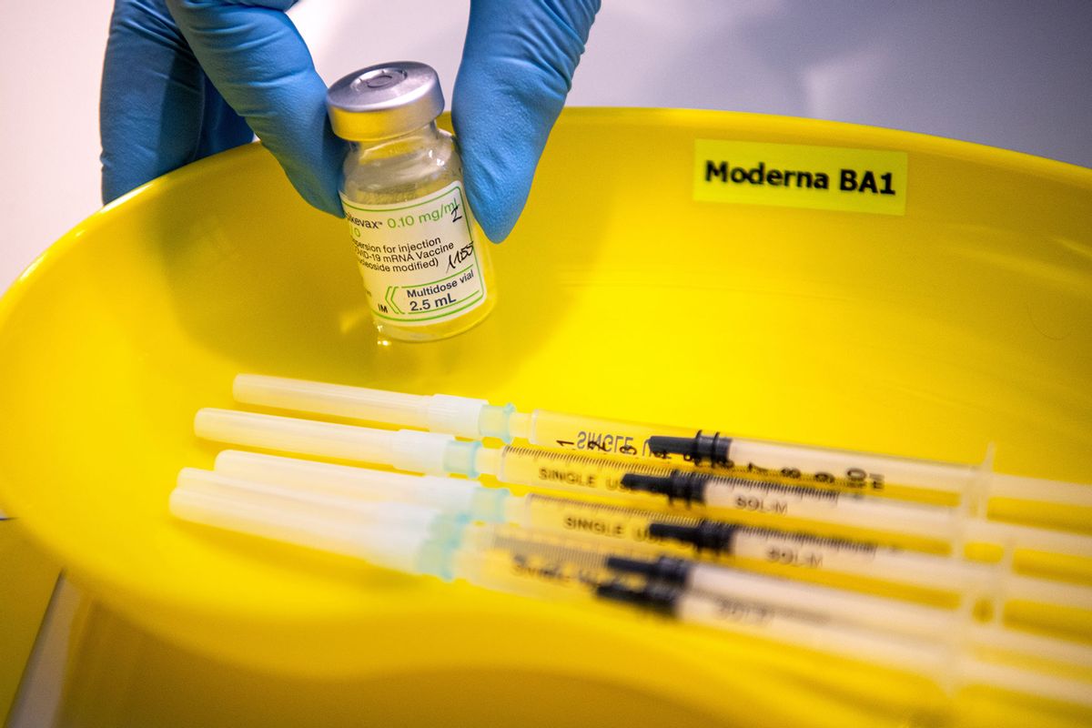 Syringes with Moderna's COVID vaccine are prepared at the vaccination center at Brill. (Sina Schuldt/picture alliance via Getty Images)