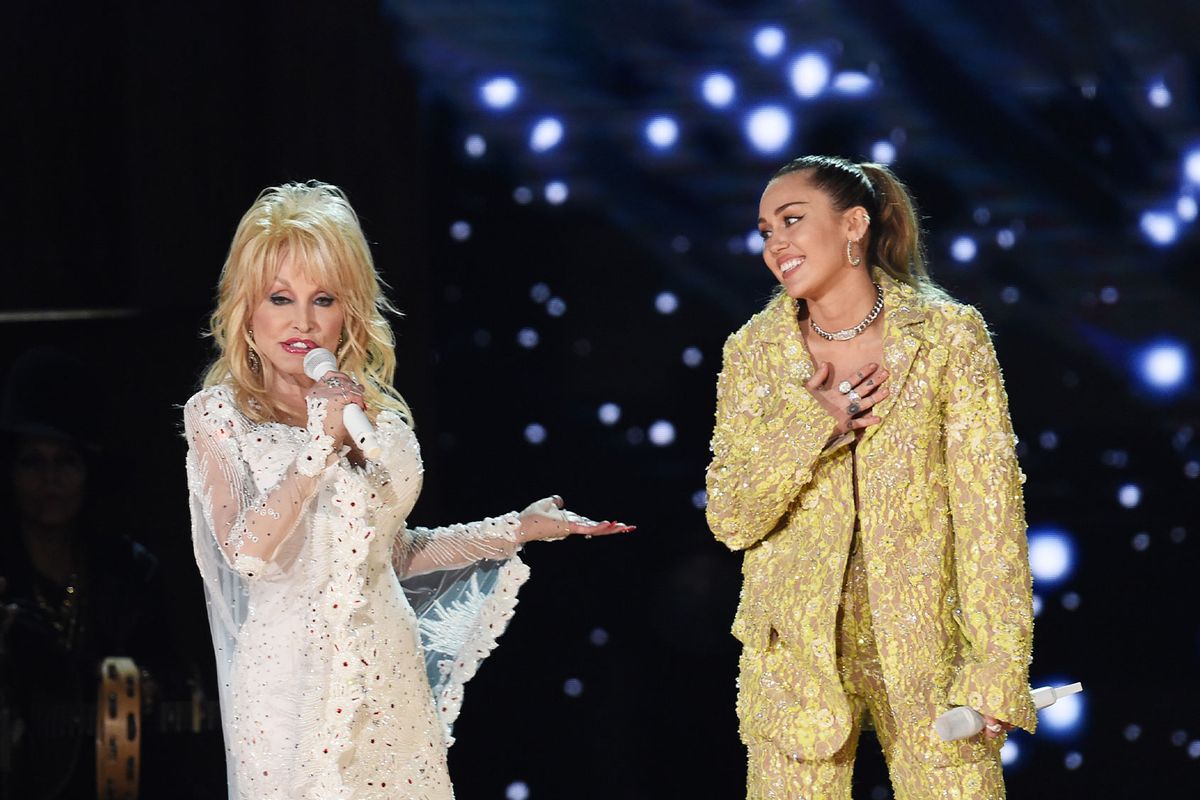 Dolly Parton (L) and Miley Cyrus perform onstage during the 61st Annual GRAMMY Awards at Staples Center on February 10, 2019 in Los Angeles, California. (Kevin Winter/Getty Images for The Recording Academy)
