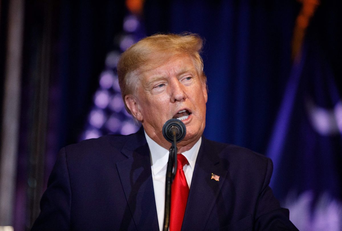 Former President Donald Trump addresses the crowd during a 2024 election campaign event in Columbia, South Carolina, on January 28, 2023. (LOGAN CYRUS/AFP via Getty Images)