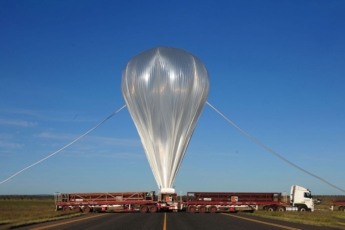 This photo taken on April 16, 2010 shows a giant NASA science balloon being inflated at the launch site near Alice Springs. (STR/AFP via Getty Images)