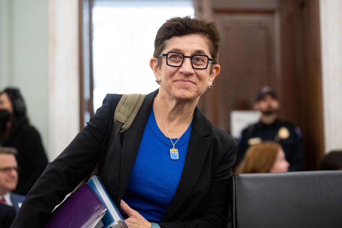 Gigi Sohn, nominee to be a Commissioner of the Federal Communications Commission, takes her seat to testify during her confirmation hearing in the Senate Commerce, Science and Transportation Committee on Tuesday, February 14, 2023. (Bill Clark/CQ-Roll Call, Inc via Getty Images)