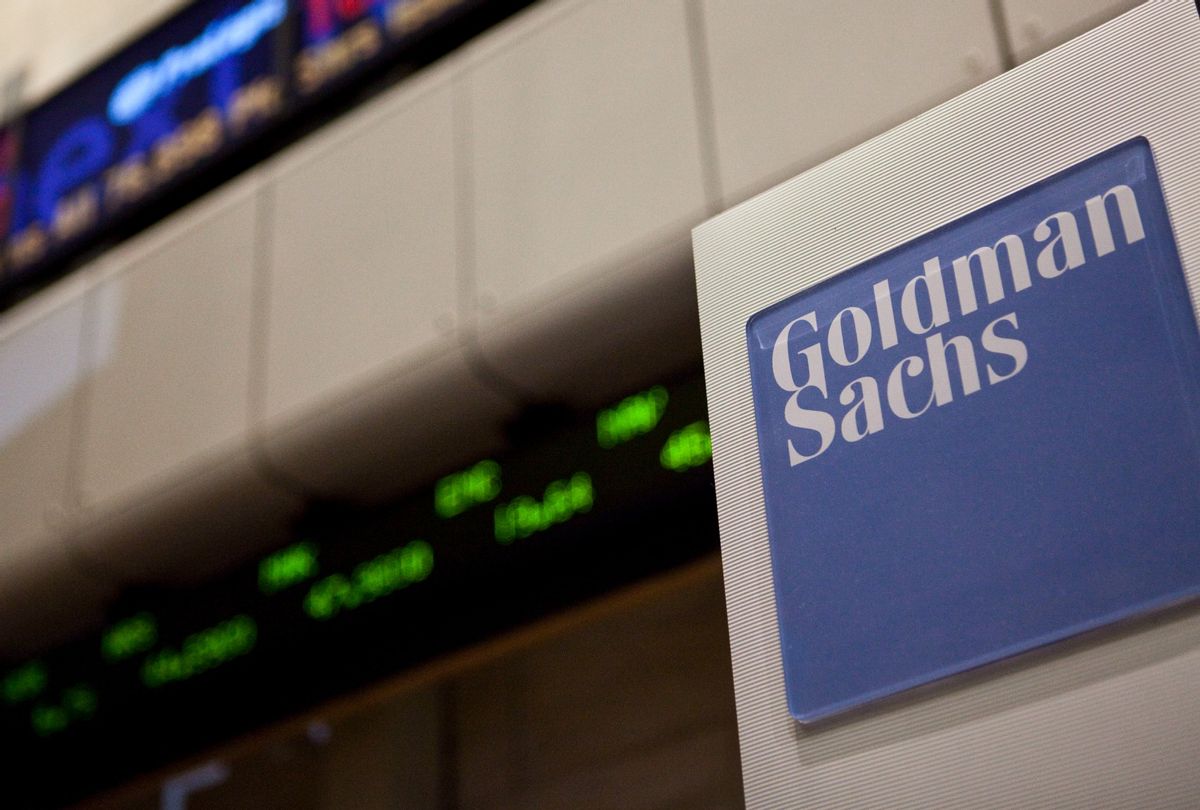 A Goldman Sachs logo is displayed on the floor of the New York Stock Exchange in New York City. (Ramin Talaie/Corbis via Getty Images)