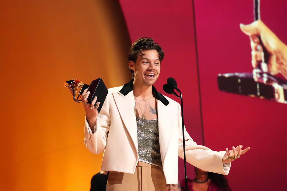 Harry Styles accepts Album Of The Year for “Harry's House” onstage during the 65th GRAMMY Awards at Crypto.com Arena on February 05, 2023 in Los Angeles, California. (Kevin Mazur/Getty Images for The Recording Academy)