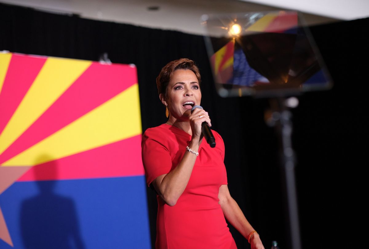 Former Republican nominee for Arizona governor Kari Lake speaks during a rally Sunday, January 29, 2023, at the Orange Tree Golf Club in Scottsdale, Arizona. (David Blakeman for The Washington Post via Getty Images)