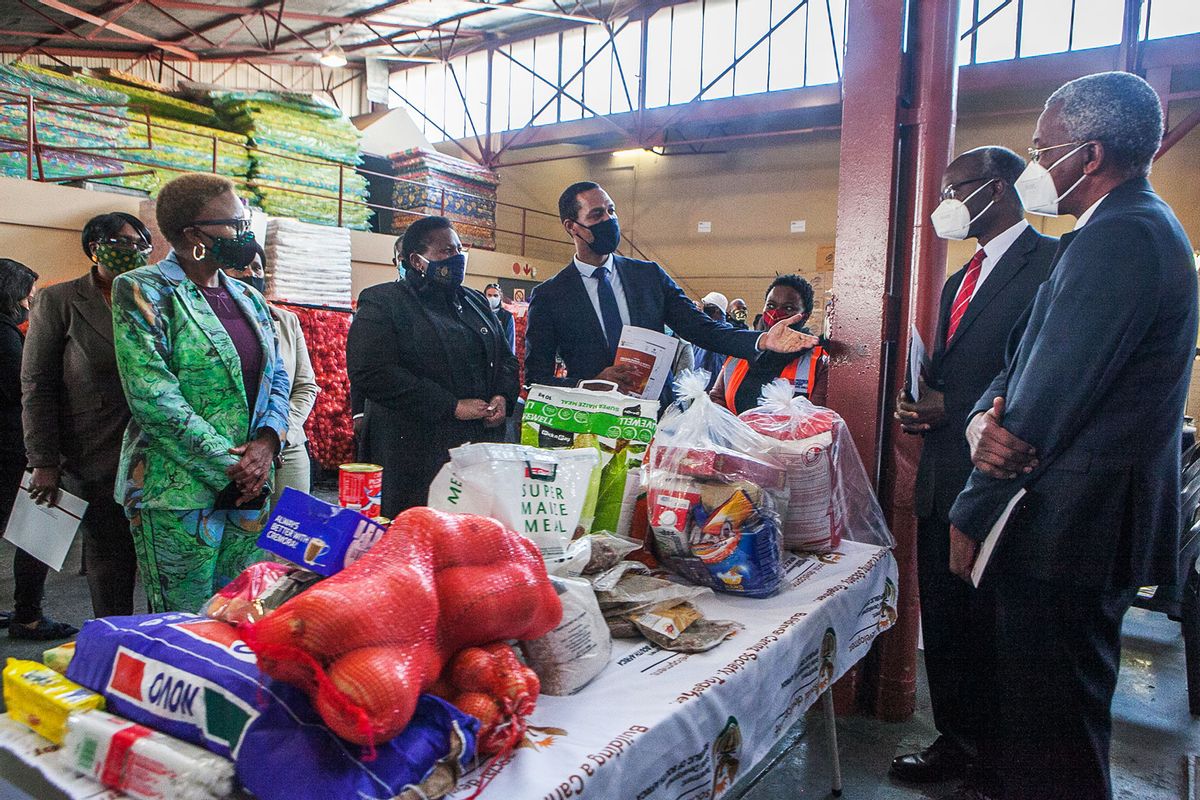 Social Development Minister Lindiwe Zulu during a hand over of a donation of R24 million by the Church of Jesus Christ of Latter-Day Saints to the Gauteng Food Bank at the Gauteng Social Development Warehouse in Booysens on July 24, 2020 in Johannesburg, South Africa. (Sharon Seretlo/Gallo Images via Getty Images)