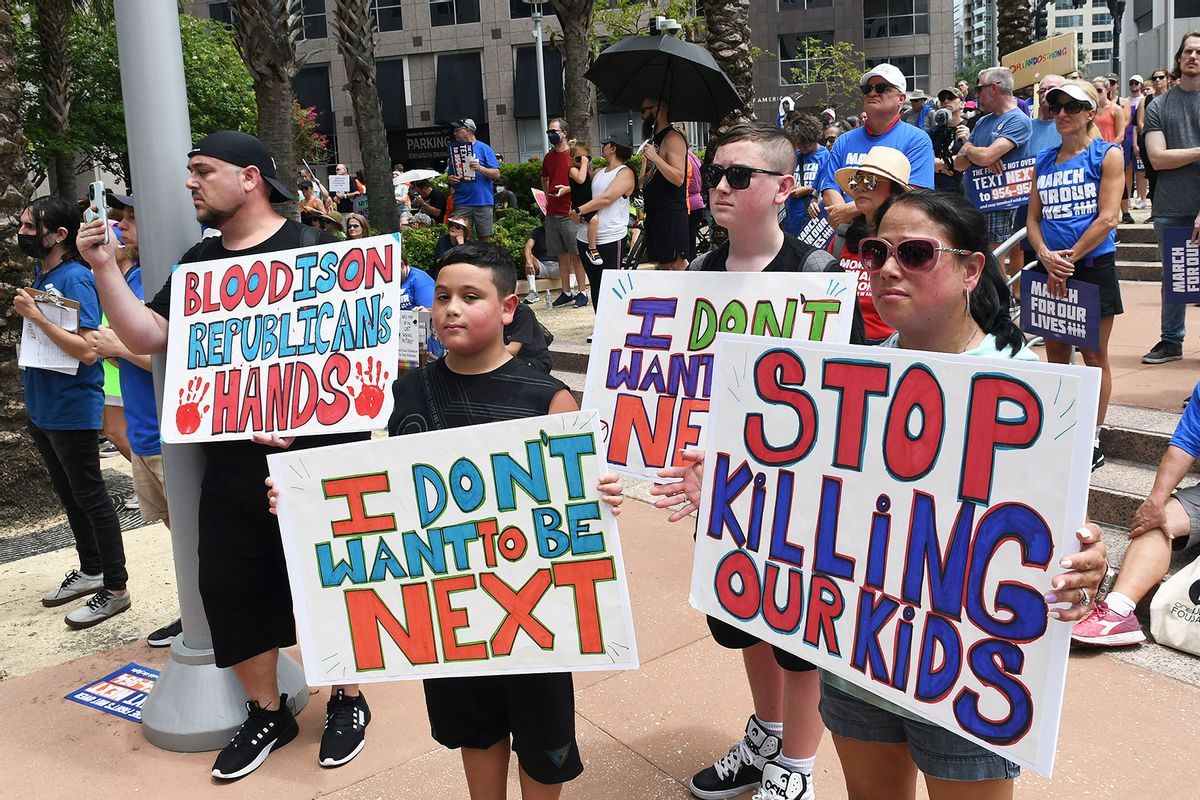 Gun safety advocates participate in the 'March For Our Lives' rally in downtown Orlando, Florida, United States on June 11, 2022. (Paul Hennessy/Anadolu Agency via Getty Images)