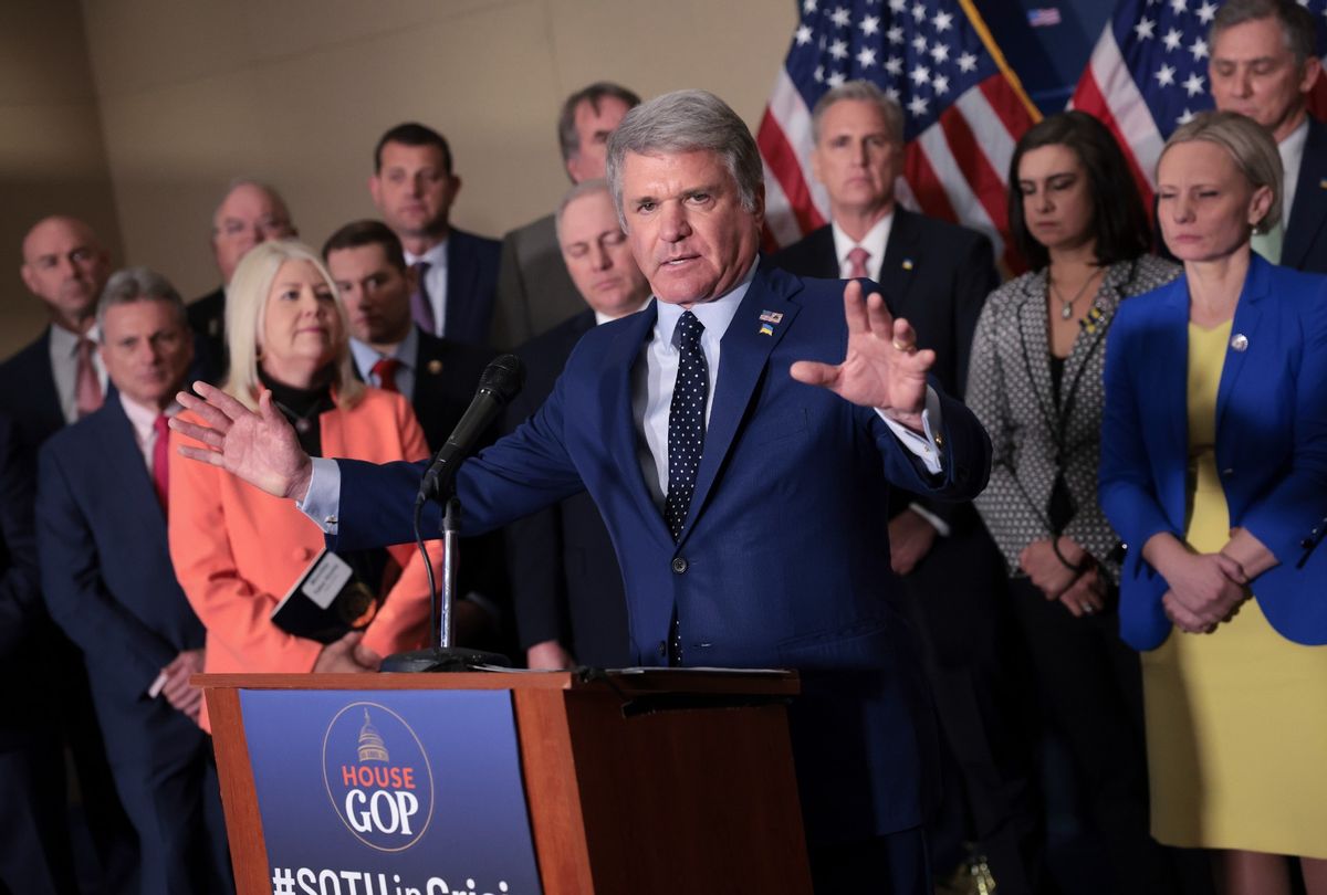 Rep. Michael McCaul (R-TX) speaks during a press conference on the State of the Union speech to be delivered by President Joe Biden later this evening on March 01, 2022 in Washington, DC.  (Win McNamee/Getty Images)