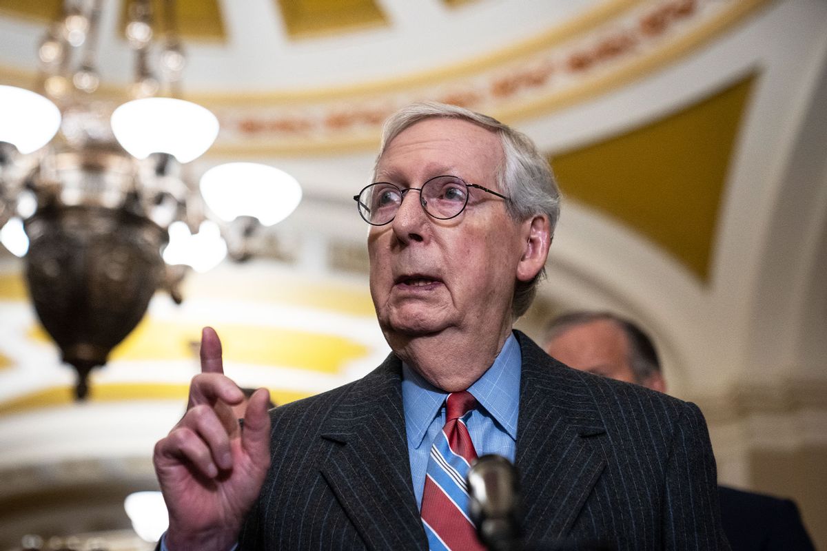 Senate Minority Leader Mitch McConnell (R-KY) speaks during a news conference following a closed-door lunch meeting with Senate Republicans at the U.S. Capitol January 24, 2023 in Washington, DC. (Drew Angerer/Getty Images)