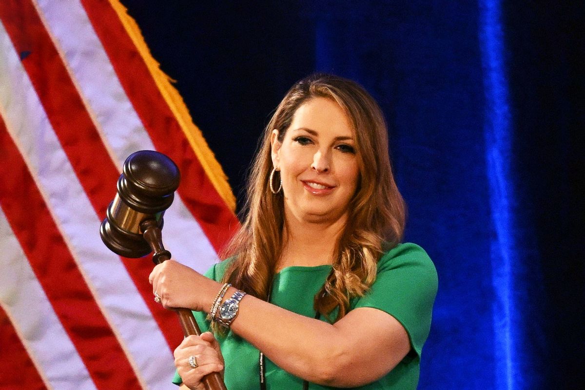 Ronna McDaniel, Chairwoman of the Republican National Committee (RNC) holds the gavel at the start of the 2023 Republican National Committee Winter Meeting in Dana Point, California, on January 27, 2023. (PATRICK T. FALLON/AFP via Getty Images)