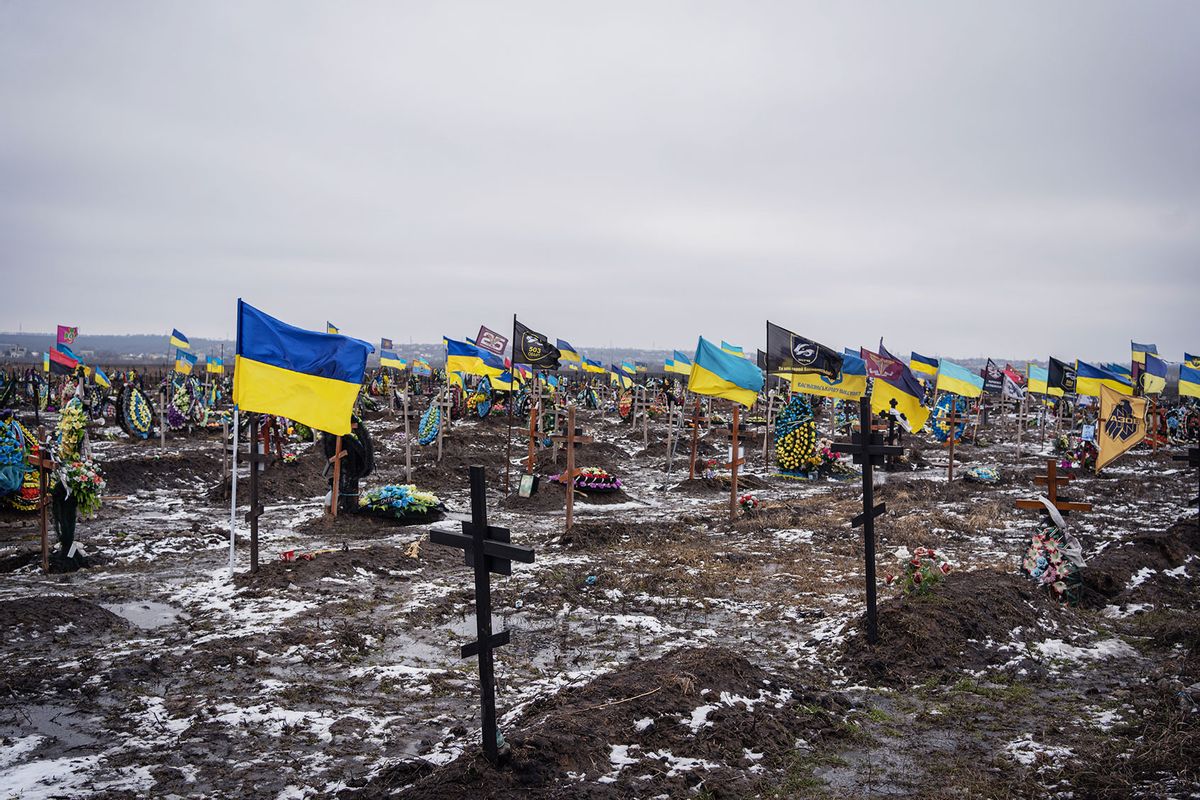 A view of a military cemetery amid Russia-Ukraine war in Dnipro, Ukraine on February 25, 2023. (Adri Salido/Anadolu Agency via Getty Images)