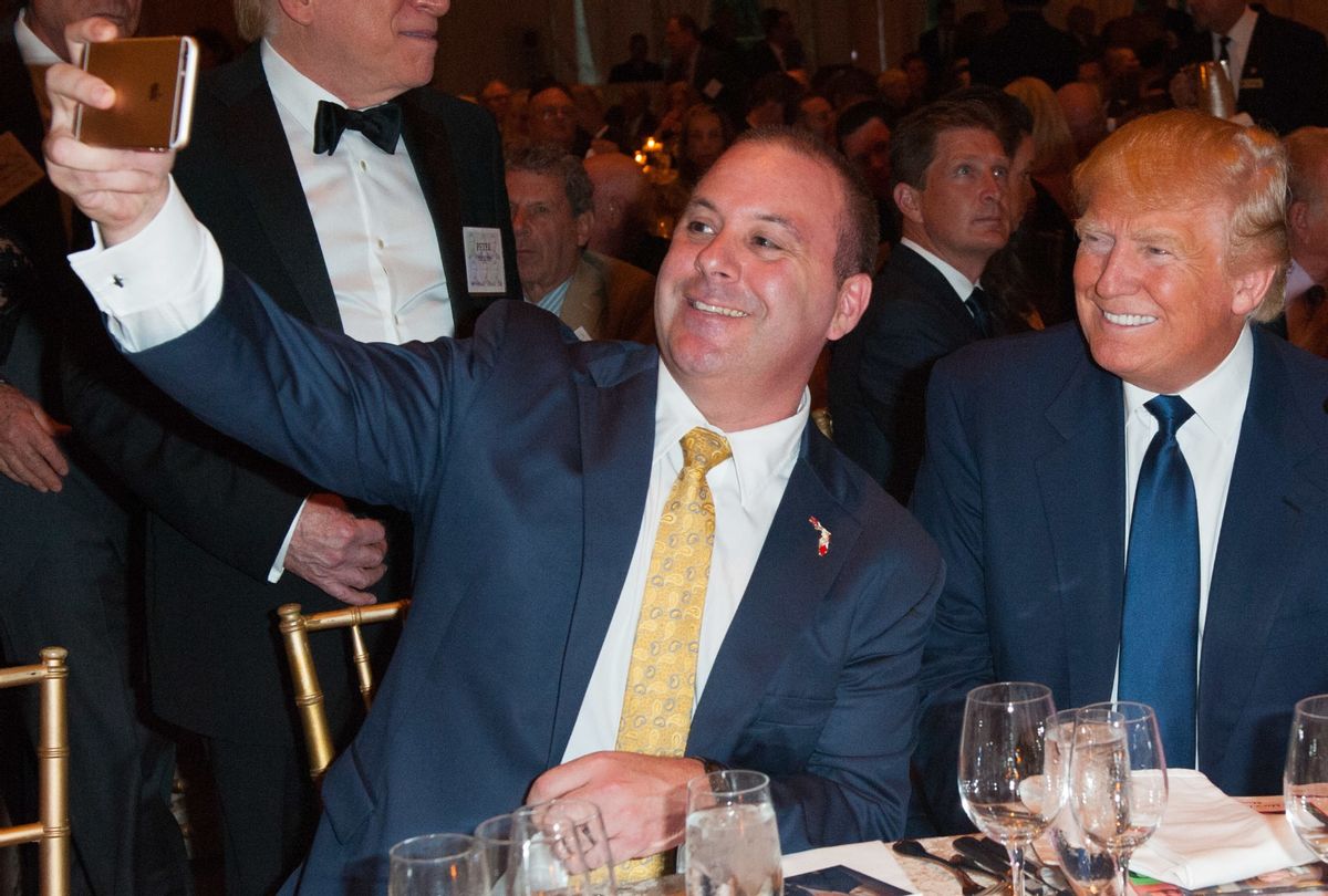 Blaise Ingoglia and Donald Trump taking a selfie at Palm Beach Lincoln Day Dinner at Mar-a-Lago, Palm Beach, Florida in 2016. (Michele Eve Sandberg/Corbis via Getty Images)