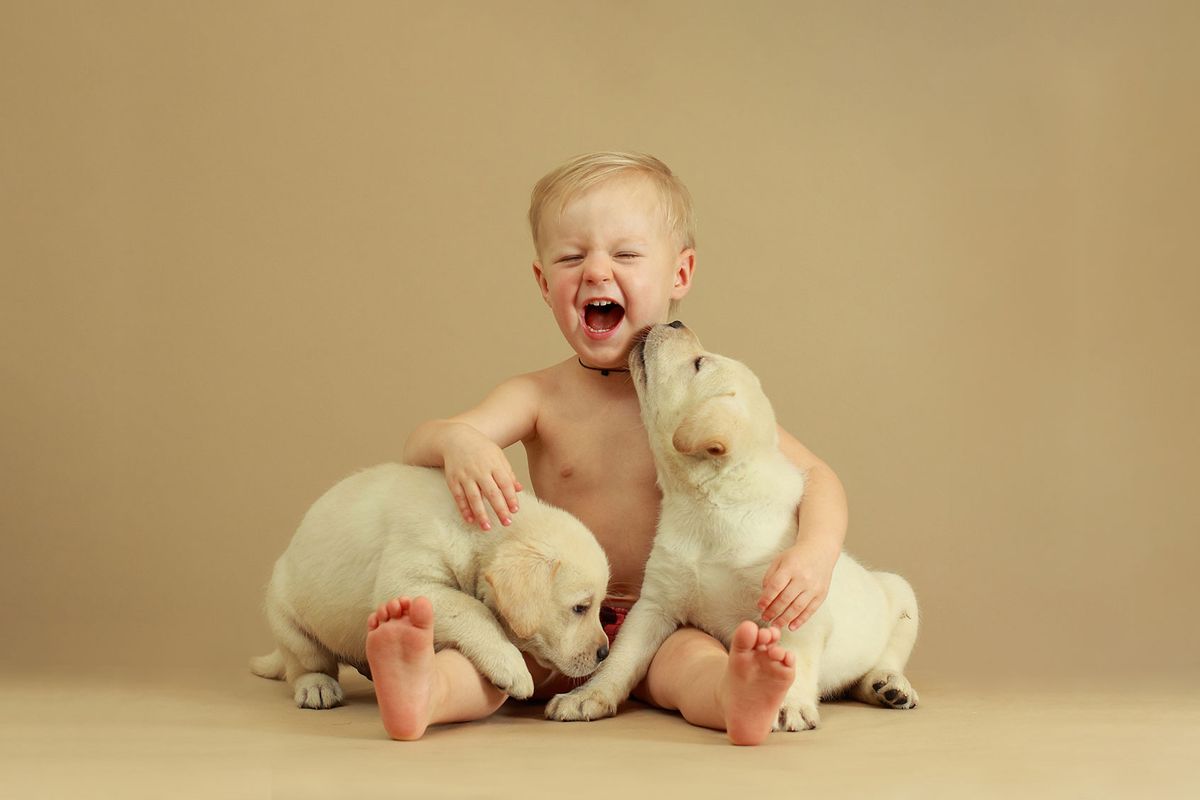 Child and puppies (Getty Images/Sergey Ryumin)