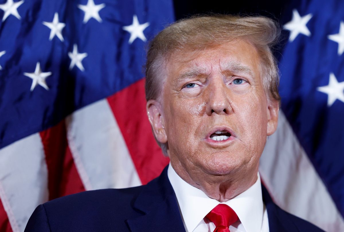Former President Donald Trump speaks to reporters before his speech at CPAC on March 4, 2023 in National Harbor, Maryland.  (Anna Moneymaker/Getty Images)