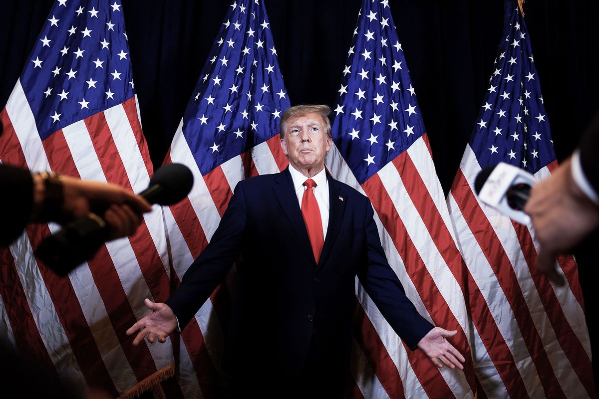 Former U.S. President Donald Trump speaks to reporters before his speech at the annual Conservative Political Action Conference (CPAC) at Gaylord National Resort & Convention Center on March 4, 2023 in National Harbor, Maryland. (Anna Moneymaker/Getty Images)