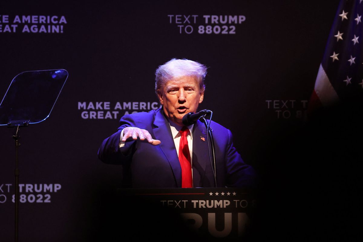 Former President Donald Trump speaks to guests gathered for an event at the Adler Theatre on March 13, 2023 in Davenport, Iowa. (Scott Olson/Getty Images)