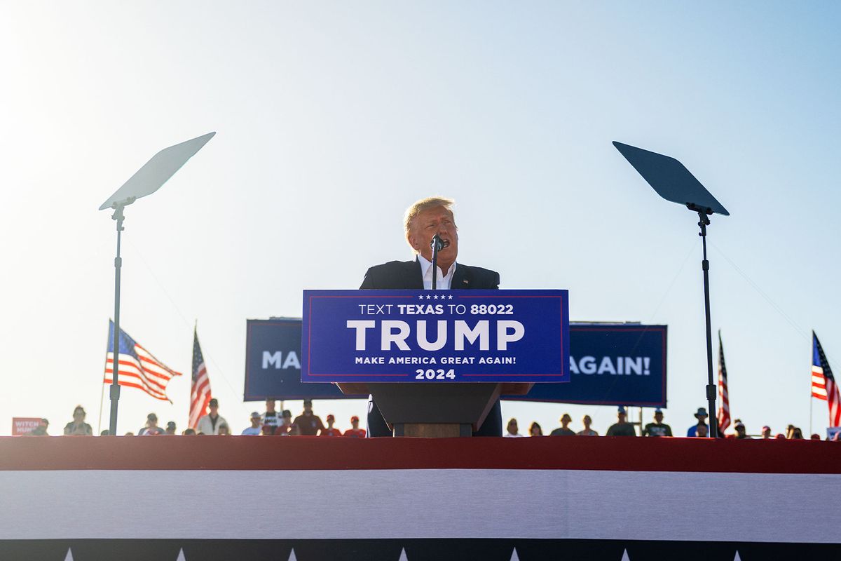 Former U.S. President Donald Trump speaks during a rally at the Waco Regional Airport on March 25, 2023 in Waco, Texas. (Brandon Bell/Getty Images)