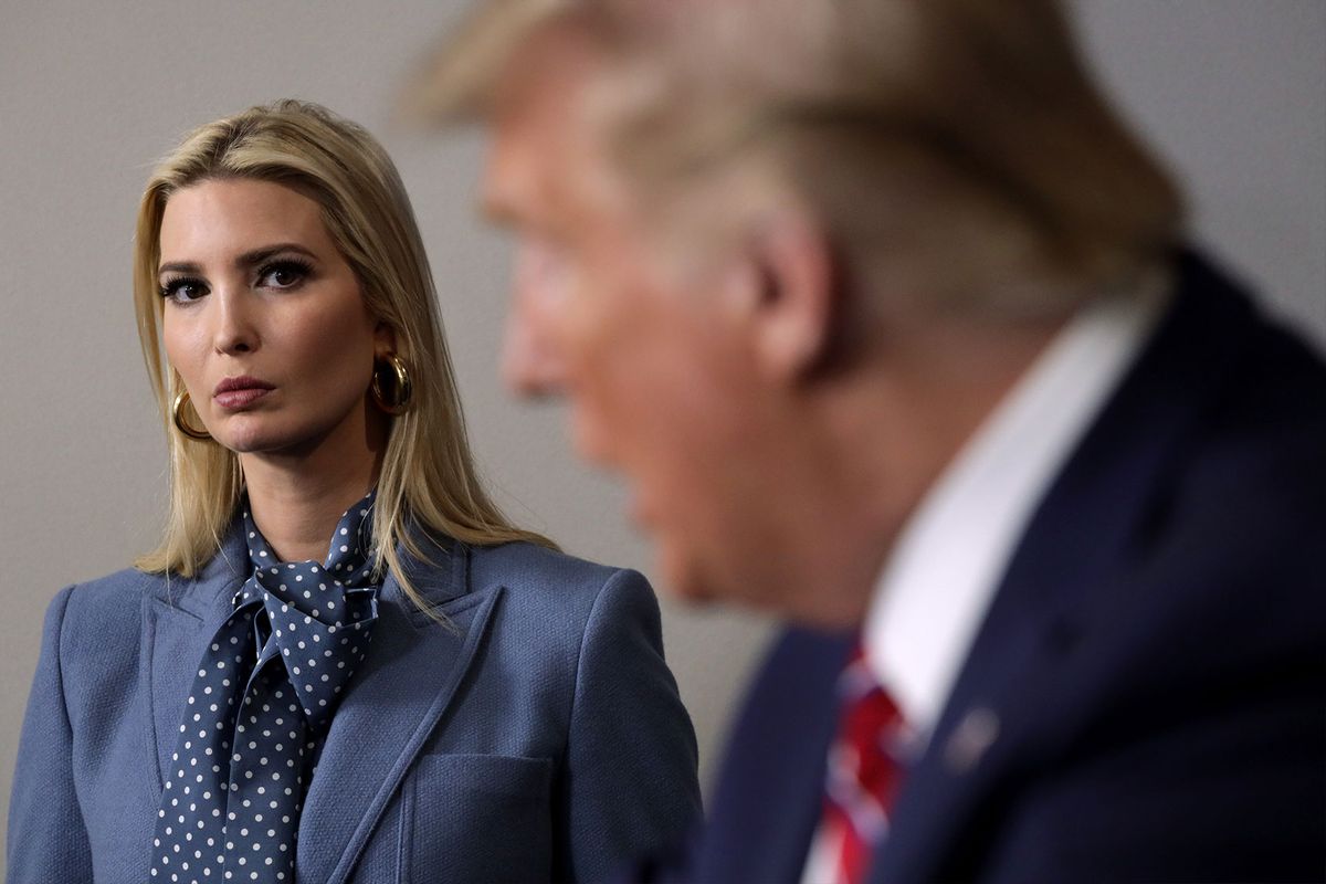 U.S. President Donald Trump speaks as his daughter and senior adviser Ivanka Trump looks on during a news briefing at the James Brady Press Briefing Room at the White House March 20, 2020 in Washington, DC.  (Alex Wong/Getty Images)