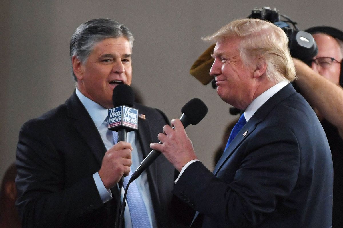 Fox News Channel and radio talk show host Sean Hannity (L) interviews U.S. President Donald Trump before a campaign rally at the Las Vegas Convention Center on September 20, 2018 in Las Vegas, Nevada. (Ethan Miller/Getty Images)