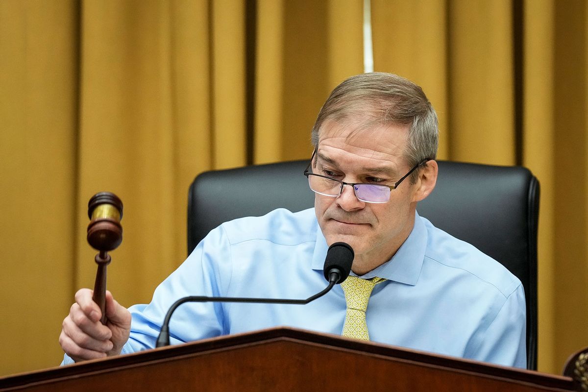 U.S. Rep. Jim Jordan (R-OH), Chairman of the House Judiciary Committee, strikes the gavel to start a hearing on U.S. southern border security on Capitol Hill, February 01, 2023 in Washington, DC.  (Drew Angerer/Getty Images)