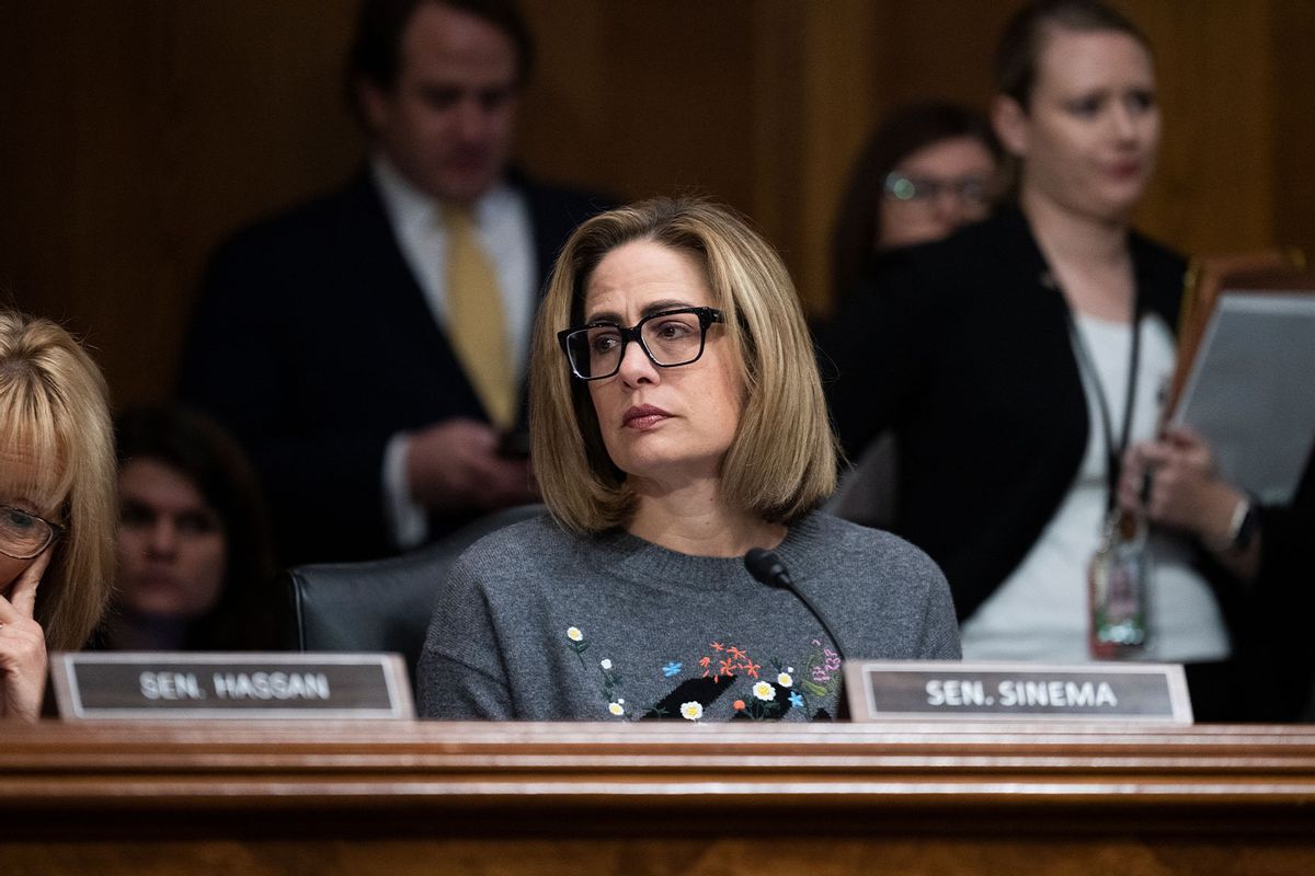 Sen. Kyrsten Sinema, I-Ariz., attends a Senate Homeland Security and Governmental Affairs Committee markup in Dirksen Building on Wednesday, March 15, 2023. (Tom Williams/CQ-Roll Call, Inc via Getty Images)