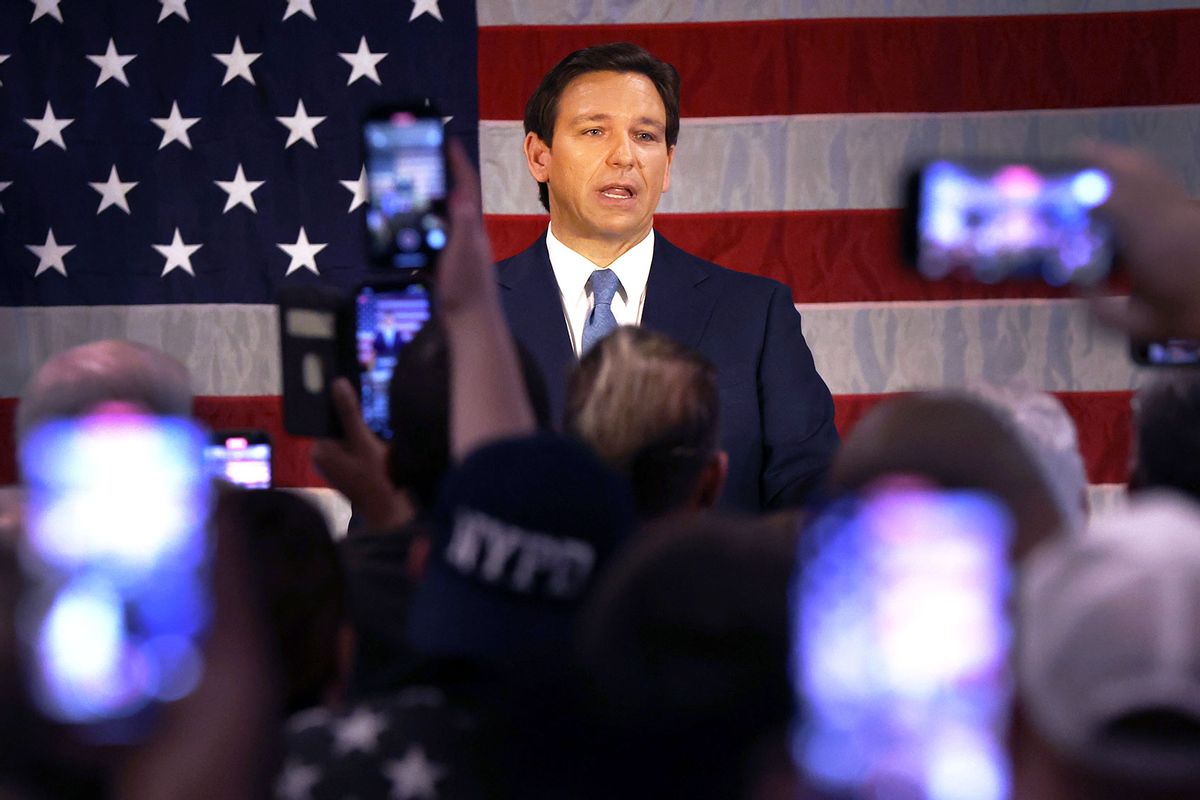 Florida Gov. Ron DeSantis speaks to police officers about protecting law and order at Prive catering hall on February 20, 2023 in the Staten Island borough of New York City. (Spencer Platt/Getty Images)