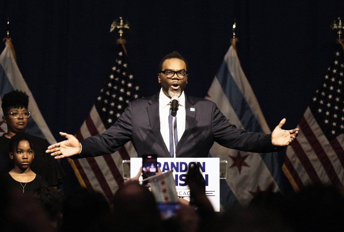 Union organizer and Cook County Commissioner Brandon Johnson speaks after being projected winner as mayor on April 4, 2023 in Chicago, Illinois.  (Alex Wroblewski/Getty Images)