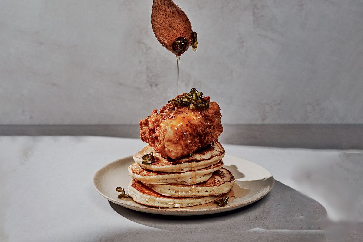 Buttermilk Fried Fish and Pancakes with Jalapeno Honey (Union Square & Co. / Andrew Thomas Lee)