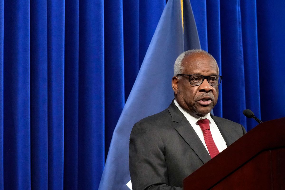 Associate Supreme Court Justice Clarence Thomas speaks at the Heritage Foundation on October 21, 2021 in Washington, DC. (Drew Angerer/Getty Images)