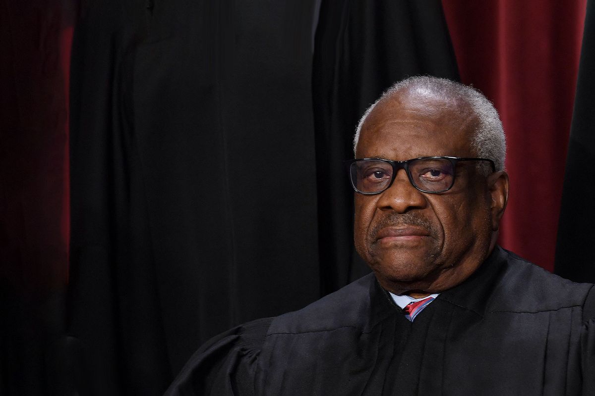 Associate US Supreme Court Justice Clarence Thomas poses for the official photo at the Supreme Court in Washington, DC on October 7, 2022.  (OLIVIER DOULIERY/AFP via Getty Images)
