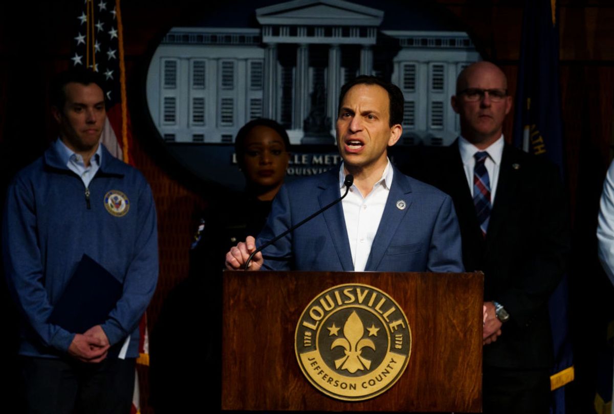 Louisville Mayor Craig Greenberg speaks at a press conference on April 11, 2023 at Metro Hall in Louisville, Kentucky. (Michael Swensen/Getty Images)