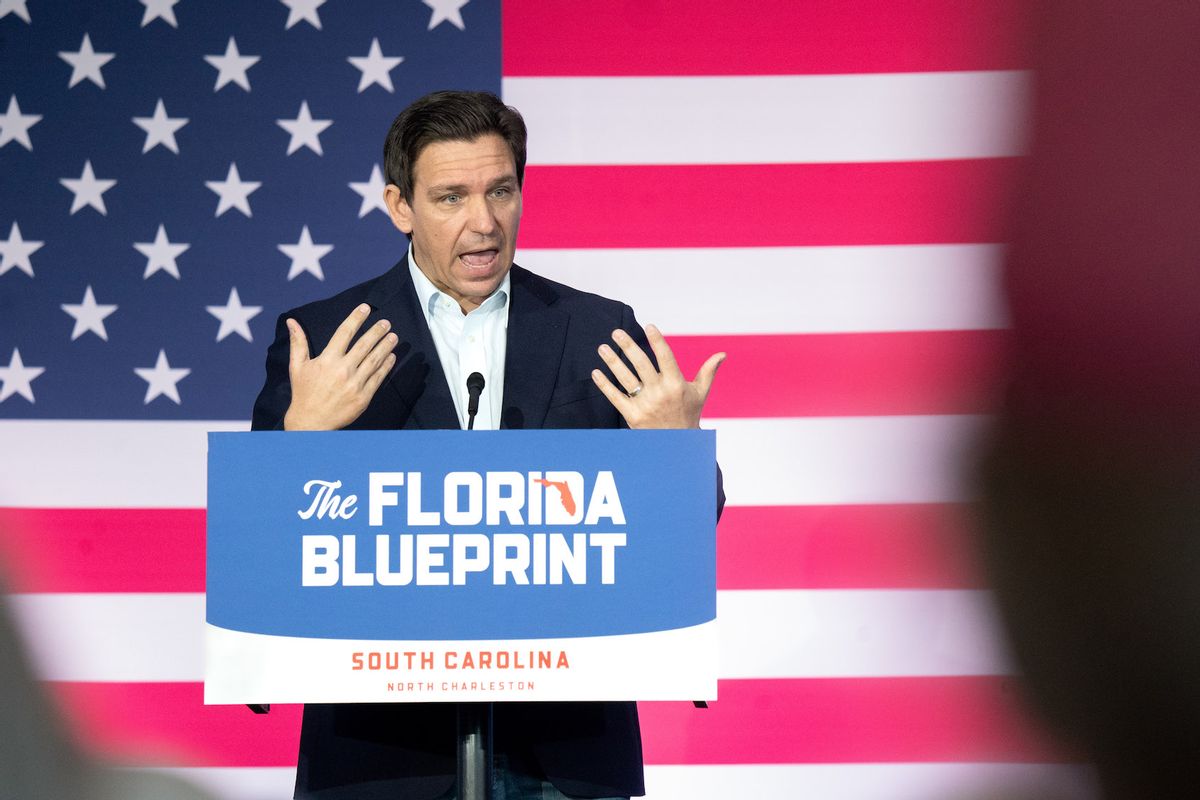 Florida Governor Ron DeSantis speaks to a crowd at the North Charleston Coliseum on April 19, 2023 in North Charleston, South Carolina (Sean Rayford/Getty Images)