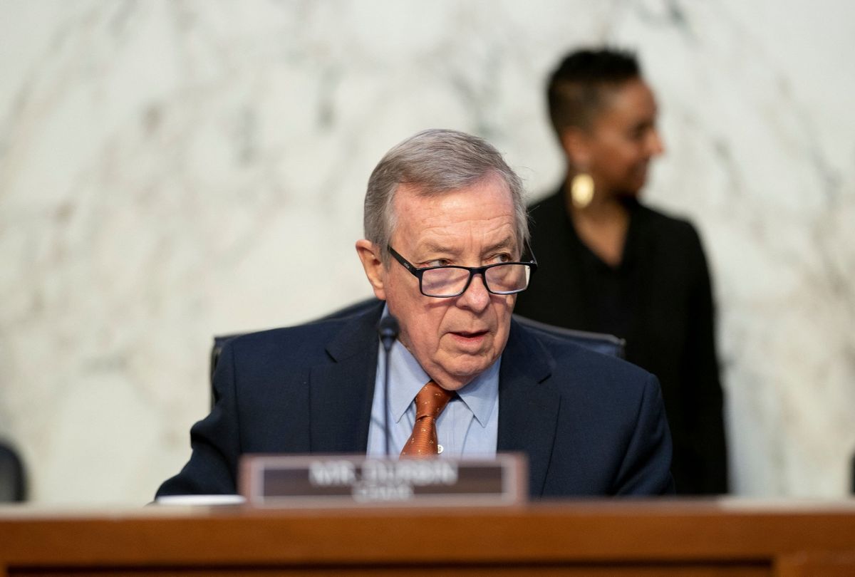 Chairman Dick Durbin (D-IL) arrives for a US Senate Judiciary Committee oversight hearing on Capitol Hill in Washington, DC, on March 1, 2023.  (STEFANI REYNOLDS/AFP via Getty Images)