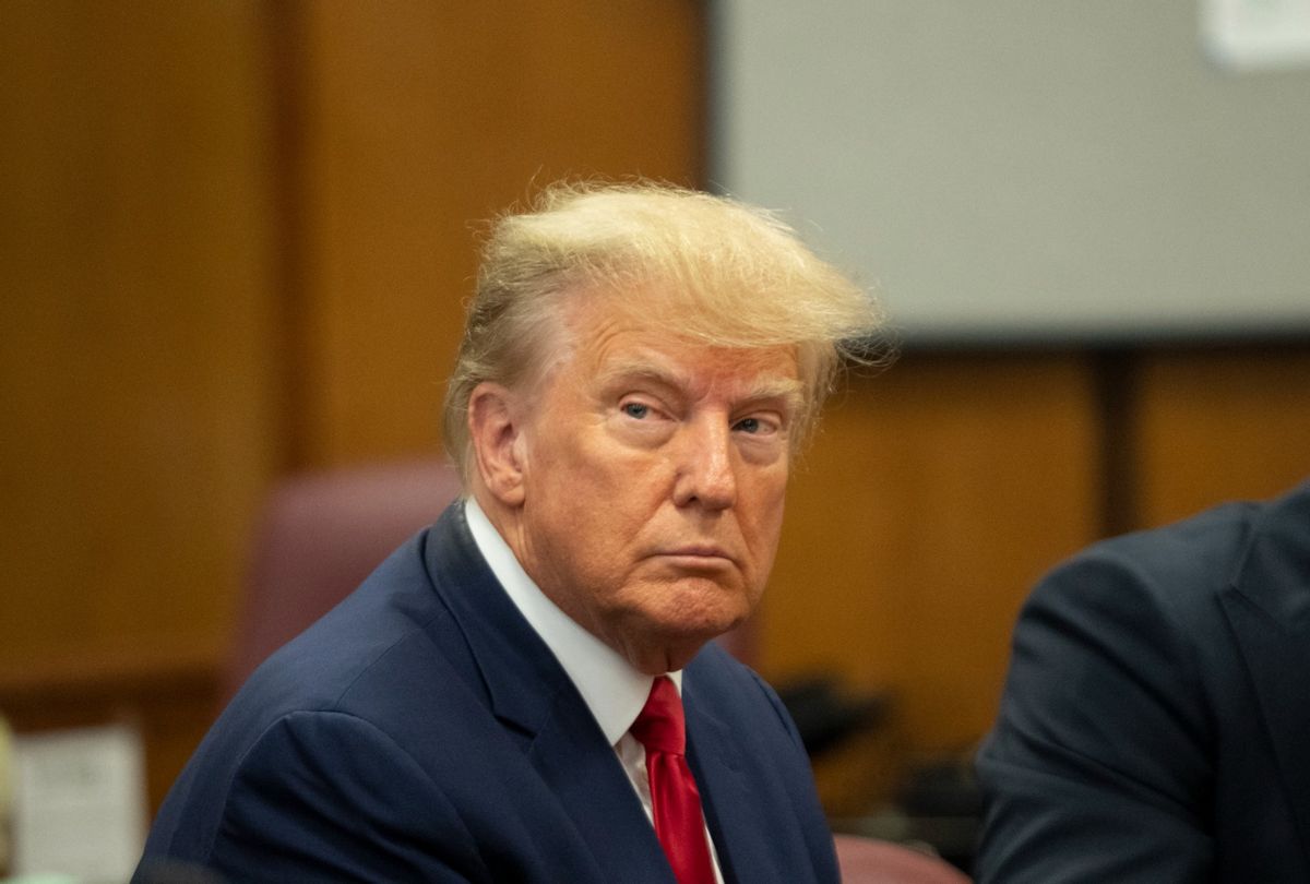 Former President Donald Trump appears in court at the Manhattan Criminal Court in New York on April 4, 2023. (STEVEN HIRSCH/POOL/AFP via Getty Images)