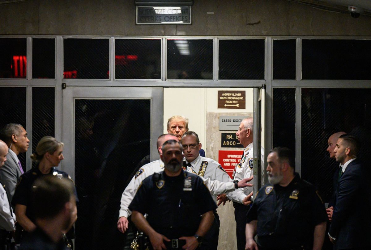 Former President Donald Trump arrives at the courtroom at the Manhattan Criminal Court in New York on April 4, 2023 before his hearing. ( ED JONES/AFP via Getty Images)