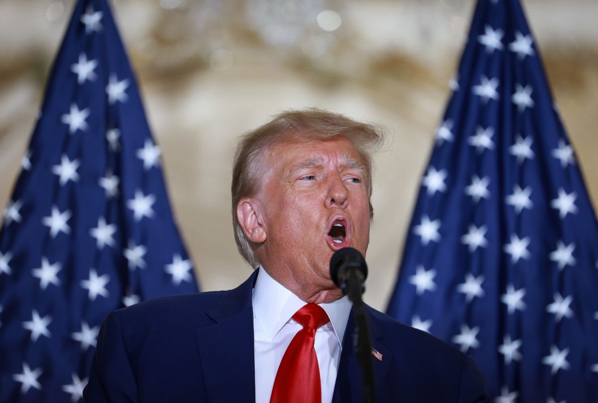 Former President Donald Trump speaks during an event at Mar-a-Lago April 4, 2023 in West Palm Beach, Florida.  (Joe Raedle/Getty Images)