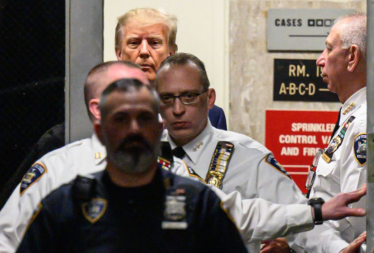 Former President Donald Trump arrives at the courtroom at the Manhattan Criminal Court in New York on April 4, 2023 before his hearing.  (ED JONES/AFP via Getty Images)