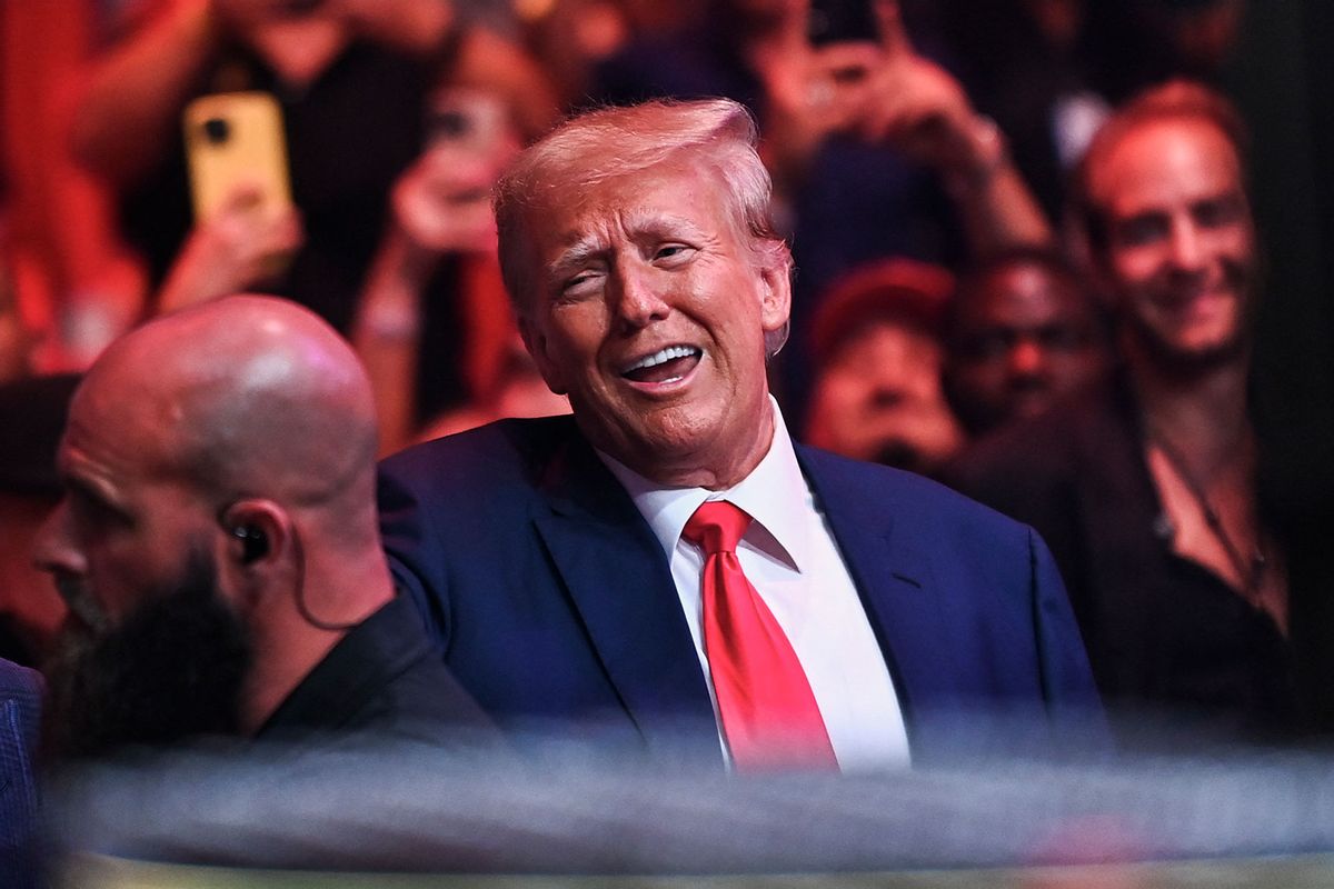 Former President Donald Trump attends the Ultimate Fighting Championship (UFC) 287 mixed martial arts event at the Kaseya Center in Miami, Florida, on April 8, 2023. (CHANDAN KHANNA/AFP via Getty Images)
