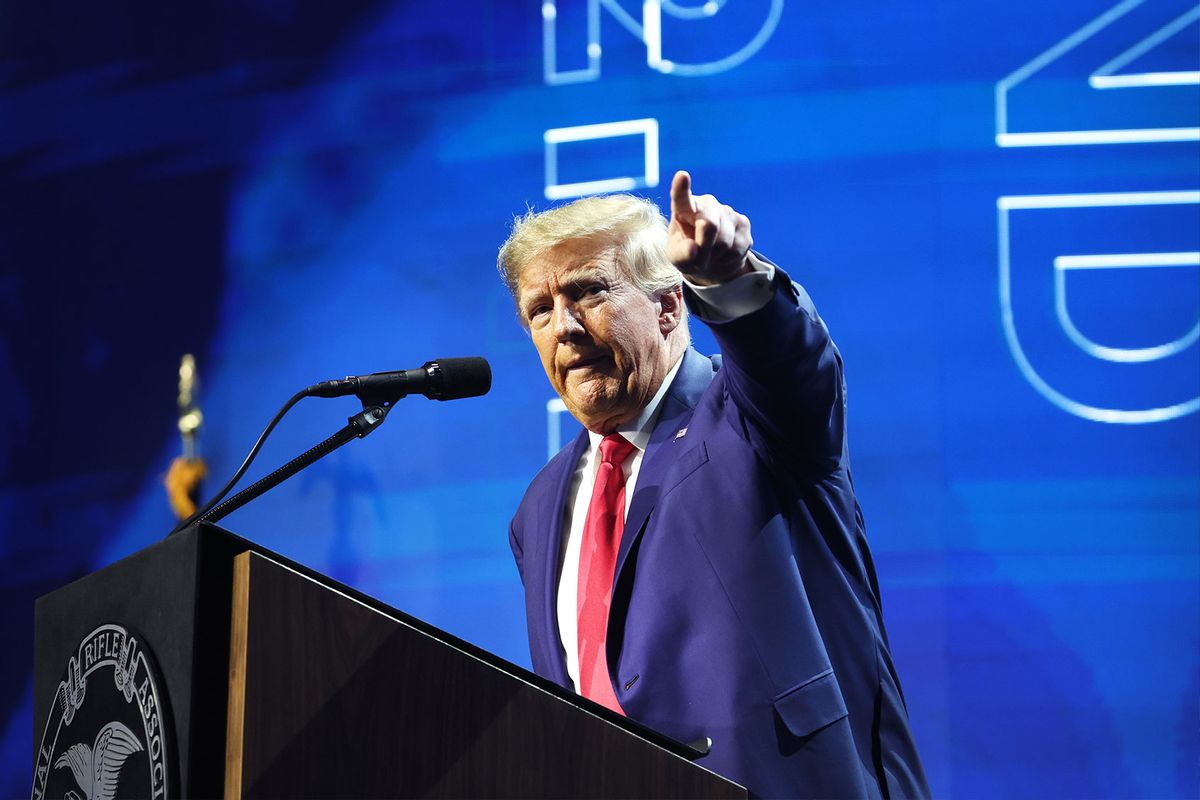 Former President Donald Trump speaks to guests at the 2023 NRA-ILA Leadership Forum on April 14, 2023 in Indianapolis, Indiana. (Scott Olson/Getty Images)