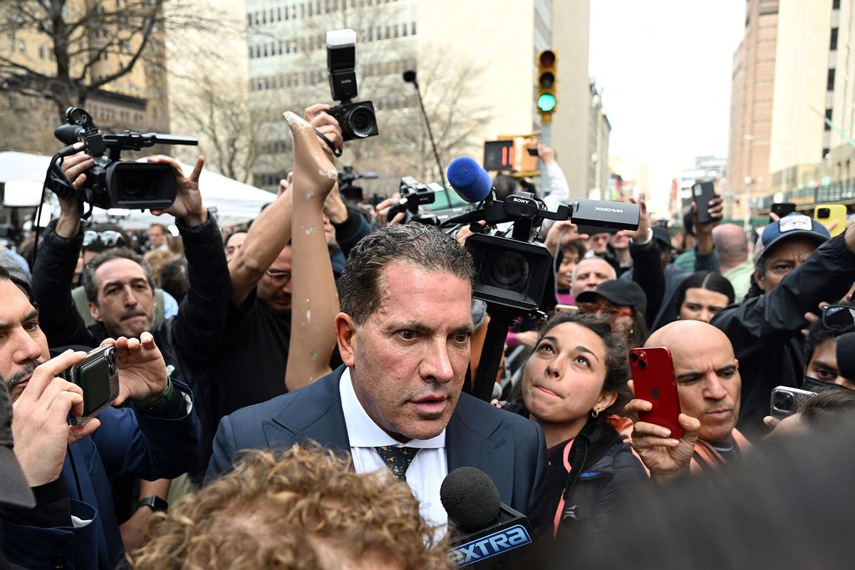 Lawyer of former US president Donald Trump, Joe Tacopina speaks to the press outside the Manhattan Criminal Court in New York on April 4, 2023 after Trump's hearing. (ANDREW CABALLERO-REYNOLDS/AFP via Getty Images)