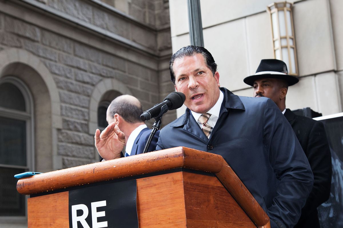 Attorney Joe Tacopina attends a rally protesting the imprisionment of Meek Mill outside the Philadelphia Criminal Justice Center during the rapper's status hearing on April 16, 2018 in Philadelphia, Pennsylvania. (Brian Stukes/Getty Images)