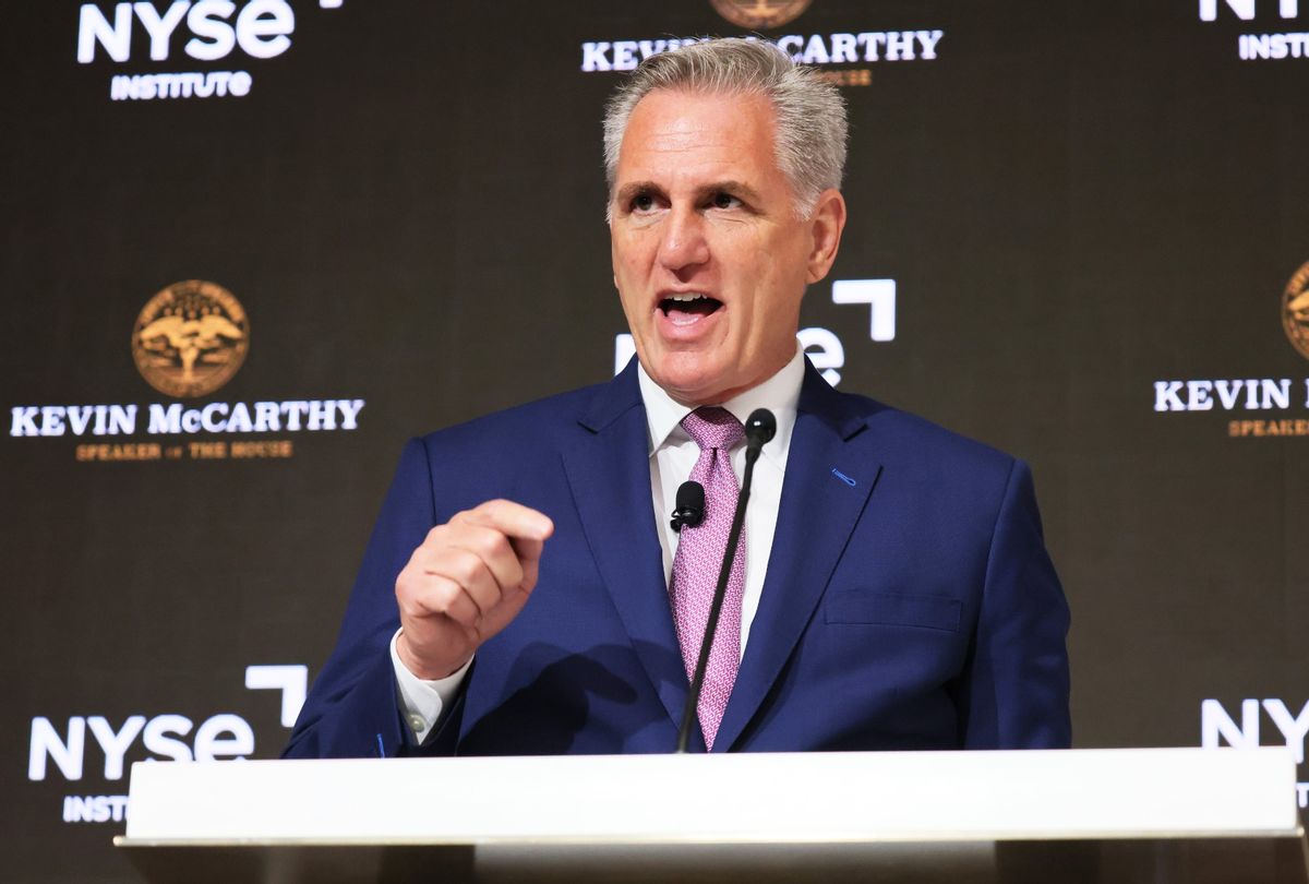 Speaker of the House Kevin McCarthy (R-CA) delivers a speech about the economy at the New York Stock Exchange (NYSE) on April 17, 2023 in New York City.  (Michael M. Santiago/Getty Images)