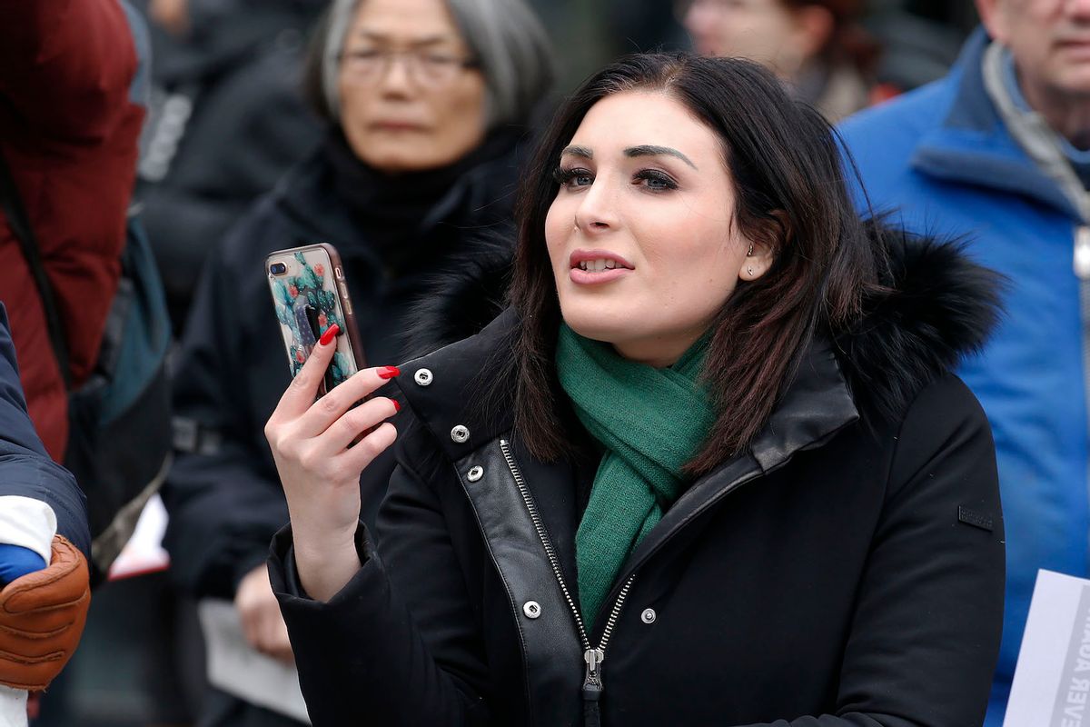 Political activist Laura Loomer stands across from the Women's March in New York City on January 19, 2019. (John Lamparski/Getty Images))