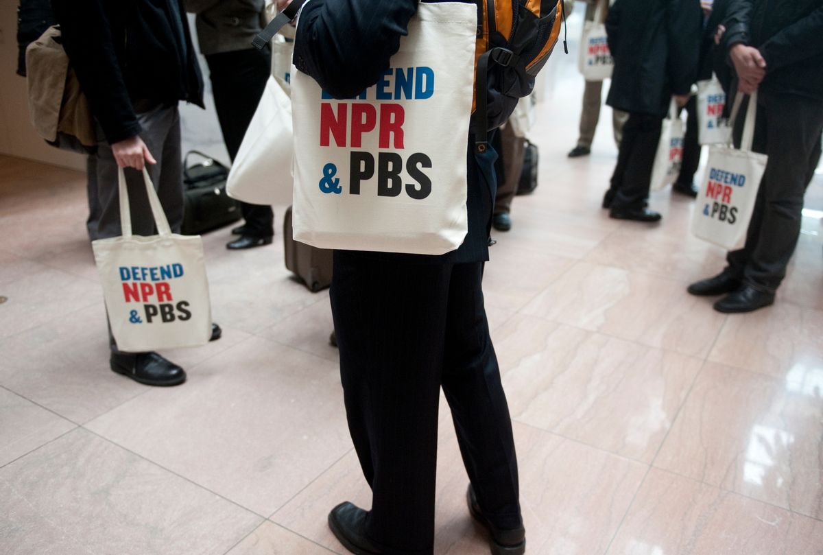 A group of public broadcasting supporters gathers in the Hart Senate Office building to lobby lawmakers to keep funding the PBS and NPR on Tuesday, March 15, 2011 (Bill Clark/Roll Call)