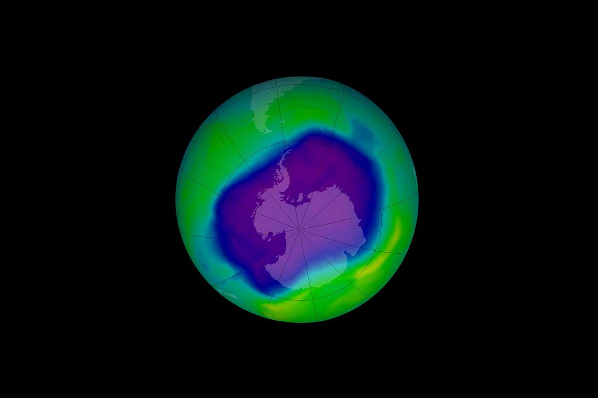 In this image, from September 2006, the Antarctic ozone hole was equal to the record single-day largest area of 11.4 million square miles (29.5 million square kilometres), reached on Sept. 9, 2000. (Universal History Archive/ Universal Images Group via Getty Images)