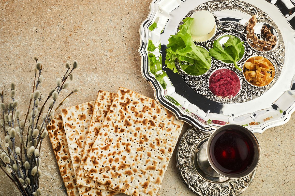 Passover Seder plate with Matzah and Wine (Getty Images/nambitomo)