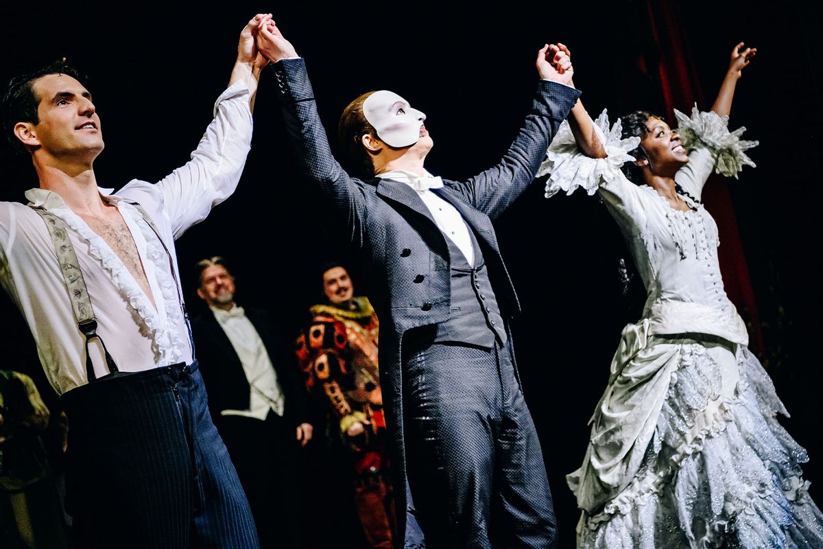 John Riddle, Laird Mackintosh and Emilie Kouatchou at the closing performance of "Phantom of the Opera" held at Majestic Theatre on April 16, 2023 in New York City. (Photo by  (Nina Westervelt/Variety via Getty Images)